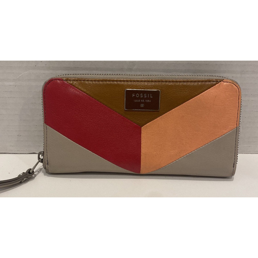 Fossil Zip Around Wallet Leather‎ Multicolored Patchwork